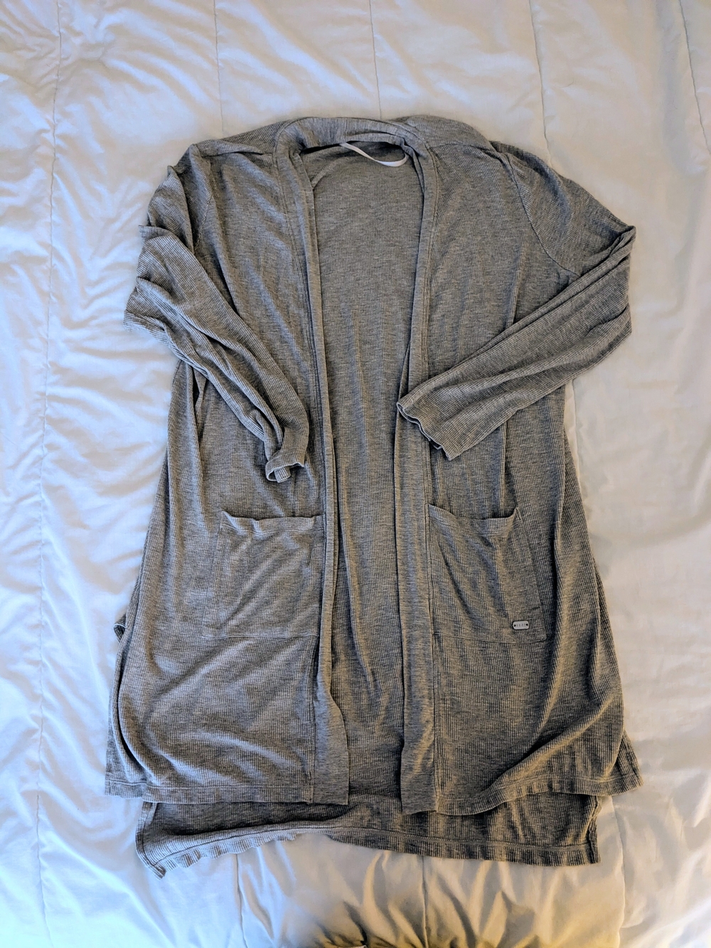 DKNY Soft Gray Ribbed Open Front Sweater